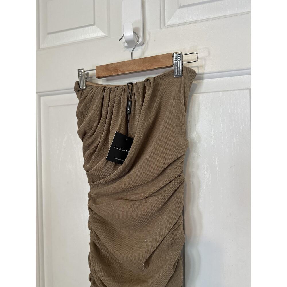 JLUXLABEL Dress Women Small Brown Metallic Strapless Ruched Bodycon Midi - Picture 4 of 8
